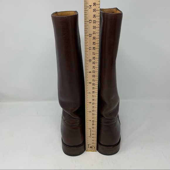 Frye 7.5 Tall Brown Leather Boots Low Heel Classic - Picture 4 of 11